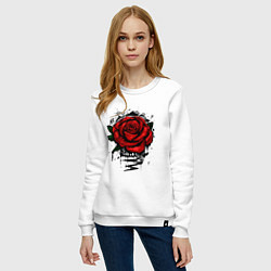 Свитшот хлопковый женский Красная Роза Red Rose, цвет: белый — фото 2