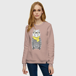Свитшот хлопковый женский Hipster Cat, цвет: пыльно-розовый — фото 2
