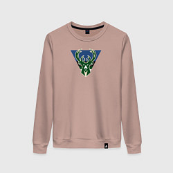 Свитшот хлопковый женский Milwaukee Bucks лого, цвет: пыльно-розовый