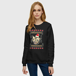 Свитшот хлопковый женский Рождественский свитер кашляющий кот, цвет: черный — фото 2