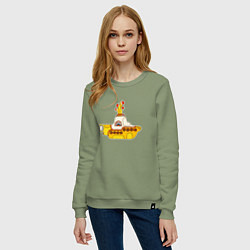 Свитшот хлопковый женский The Beatles Yellow Submarine в дудл стиле, цвет: авокадо — фото 2