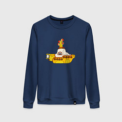 Свитшот хлопковый женский The Beatles Yellow Submarine в дудл стиле, цвет: тёмно-синий