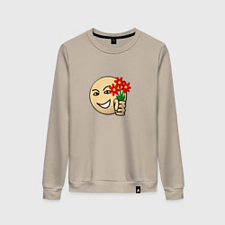 Свитшот хлопковый женский Стикер с цветами, цвет: миндальный