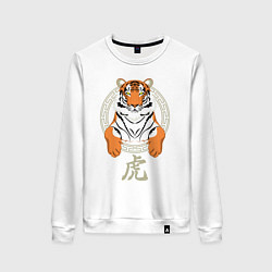 Свитшот хлопковый женский Тигр в раме, цвет: белый