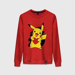 Свитшот хлопковый женский ПИКАЧУ И СЕРДЕЧКО POKENON PIKACHU LOVE, цвет: красный