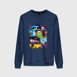 Свитшот хлопковый женский Geometry Dash: Pixel Logo, цвет: тёмно-синий