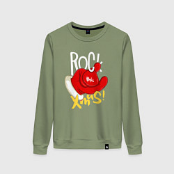 Свитшот хлопковый женский Red mittens Rock this xmas, цвет: авокадо