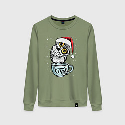 Свитшот хлопковый женский X-mas Owl, цвет: авокадо