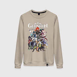 Свитшот хлопковый женский ПЕРСОНАЖИ GENSHIN IMPACT ЛОГО, цвет: миндальный