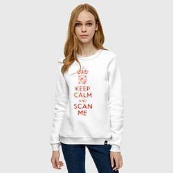 Свитшот хлопковый женский Keep calm and scan me - fuck off, цвет: белый — фото 2