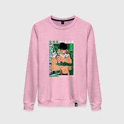 Свитшот хлопковый женский Ван-Пис One Piece, Зоро Ророноа Zoro Roronoa с над, цвет: светло-розовый