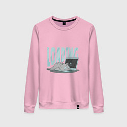 Свитшот хлопковый женский Загрузка Кот программист, цвет: светло-розовый