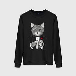 Свитшот хлопковый женский Крестный Котец, цвет: черный