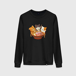 Свитшот хлопковый женский Kawaii Cat Ramen, цвет: черный