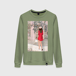 Свитшот хлопковый женский Девушка в Париже, цвет: авокадо