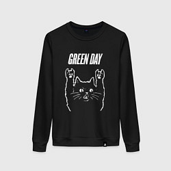 Свитшот хлопковый женский Green Day Рок кот, цвет: черный