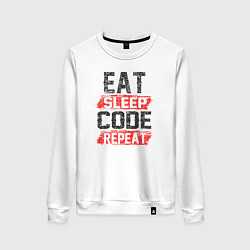 Свитшот хлопковый женский EAT SLEEP CODE REPEAT, цвет: белый