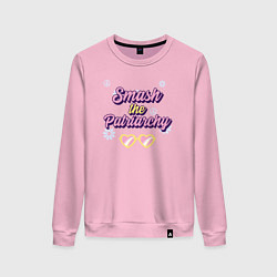 Свитшот хлопковый женский Smash the patriarchy 2, цвет: светло-розовый