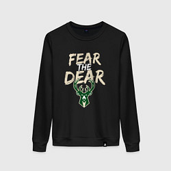 Свитшот хлопковый женский Milwaukee Bucks Fear the dear Милуоки Бакс, цвет: черный