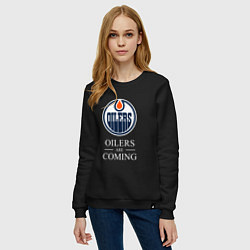 Свитшот хлопковый женский Edmonton Oilers are coming Эдмонтон Ойлерз, цвет: черный — фото 2