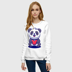 Свитшот хлопковый женский Панда с сердцем!, цвет: белый — фото 2