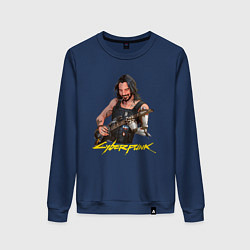 Свитшот хлопковый женский Джонни Cyberpunk2077 Johnny с гитарой, цвет: тёмно-синий