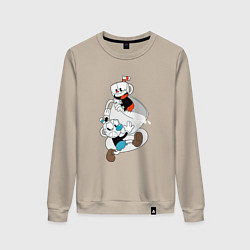 Свитшот хлопковый женский Чашки Cuphead, цвет: миндальный
