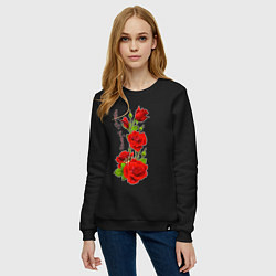 Свитшот хлопковый женский Прекрасная Анжелика Букет роз, цвет: черный — фото 2