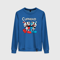 Свитшот хлопковый женский Cuphead Чашечки, цвет: синий
