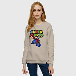 Свитшот хлопковый женский Марио и Луиджи гонщики Super Mario, цвет: миндальный — фото 2