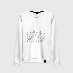 Свитшот хлопковый женский Минималистичная ботаническая иллюстрация растений, цвет: белый