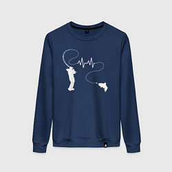 Свитшот хлопковый женский Сердцебиение рыбалки, цвет: тёмно-синий