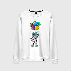 Свитшот хлопковый женский Космонавт с шариками, цвет: белый