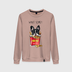 Свитшот хлопковый женский БУЛЬДОГ В КАРТОШКЕ ФРИ, цвет: пыльно-розовый