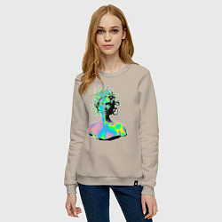 Свитшот хлопковый женский Gorgon Medusa Vaporwave Neon, цвет: миндальный — фото 2