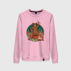 Свитшот хлопковый женский Винтажный енот на отдыхе Camping Raccoon, цвет: светло-розовый