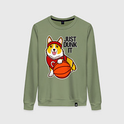 Свитшот хлопковый женский JUST DUNK IT корги, цвет: авокадо