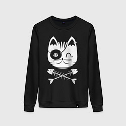 Свитшот хлопковый женский Голова кота Skull Hype, цвет: черный