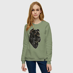 Свитшот хлопковый женский Портрет Кане-корсо, цвет: авокадо — фото 2