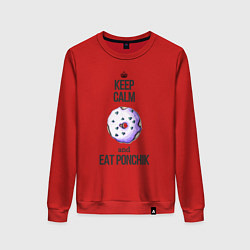 Свитшот хлопковый женский Keep calm and eat ponchik, цвет: красный