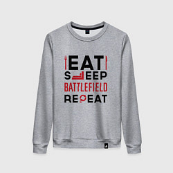 Свитшот хлопковый женский Надпись: Eat Sleep Battlefield Repeat, цвет: меланж