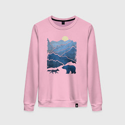 Свитшот хлопковый женский Животные в горах, цвет: светло-розовый