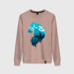 Свитшот хлопковый женский Принцесса Мононоке волчий силуэт, цвет: пыльно-розовый