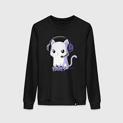 Свитшот хлопковый женский Котёнок игроман The kitten is a gambler, цвет: черный