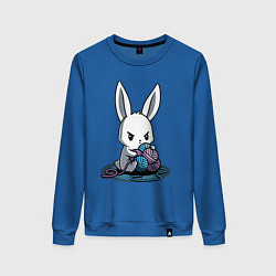 Свитшот хлопковый женский Зайчонок обнял клубки The bunny hugged the balls, цвет: синий