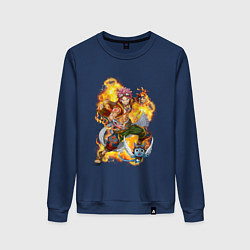 Свитшот хлопковый женский Нацу Драгнил и Хеппи, цвет: тёмно-синий