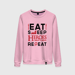 Свитшот хлопковый женский Надпись: Eat Sleep Heroes of Might and Magic Repea, цвет: светло-розовый