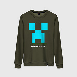 Свитшот хлопковый женский Символ Minecraft в неоновых цветах, цвет: хаки