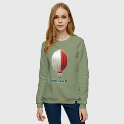 Свитшот хлопковый женский 3d aerostat Polish flag, цвет: авокадо — фото 2