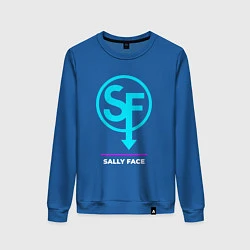 Свитшот хлопковый женский Символ Sally Face в неоновых цветах, цвет: синий